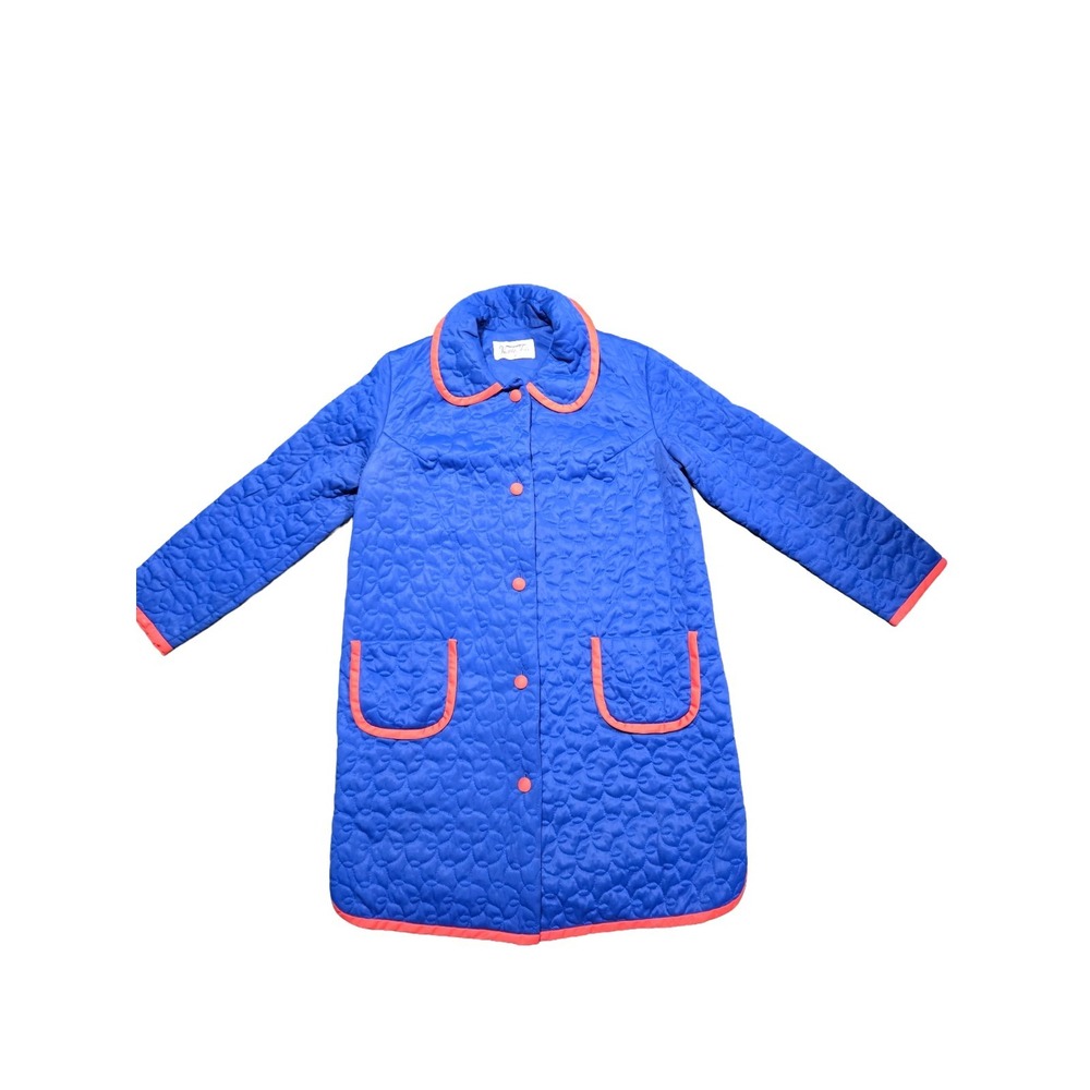 Vtg 60s Vanity Fair Quilted Robe Blue Mod Housecoat Tag 14 Fits Modern Med Lrg